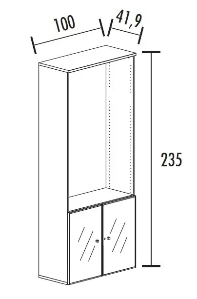Armoire combiné portes en verre avec serrure sur cadre alu - 4 étagères -  hauteur 235 cm So Madrid_1