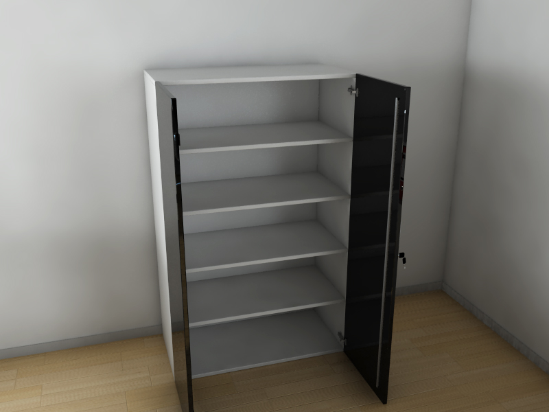 Armoire mi-haute portes battantes - Leto L90 H143 - bois mélaminé, serrure intégrée, étagères incluses_1