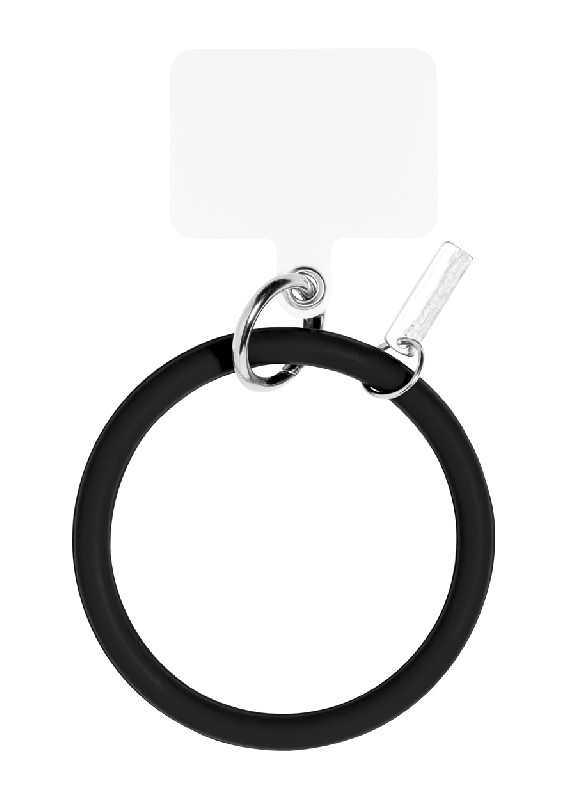 Bracelet support en silicone pour téléphone portable - Plaque métal logotisable et mousqueton - Couleur noire - 26g_1
