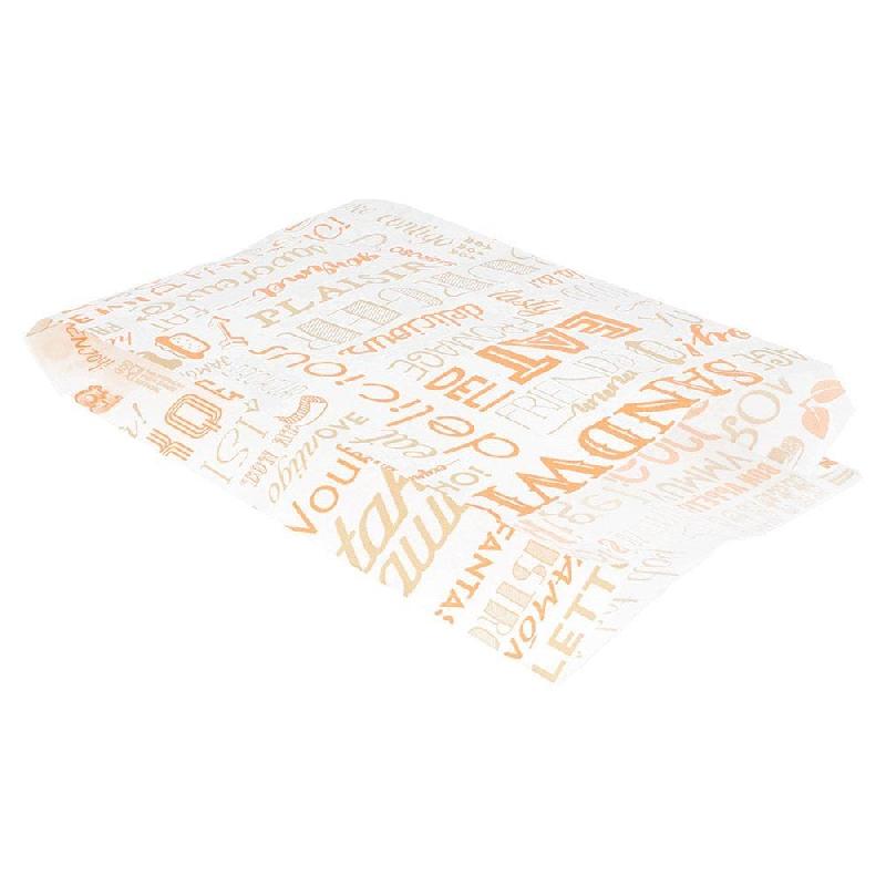 Sachet papier ingraissable burger et hotdog Parole orange 14+7x22cm - par 500_1