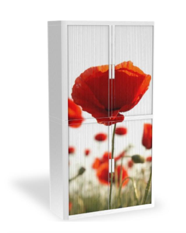Armoire à rideaux avec décor nature - EasyOffice. - Coquelicots, Haute_1