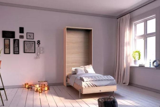 Lit escamotable VANIER - Décor chêne - Couchage 90 x 200 cm - Faible profondeur pour gain de place_1