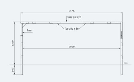 Portique limiteur de hauteur pivotant en acier - Traverse haute pivotante - Hauteur hors sol 2200 mm - Largeur 5000 mm_1