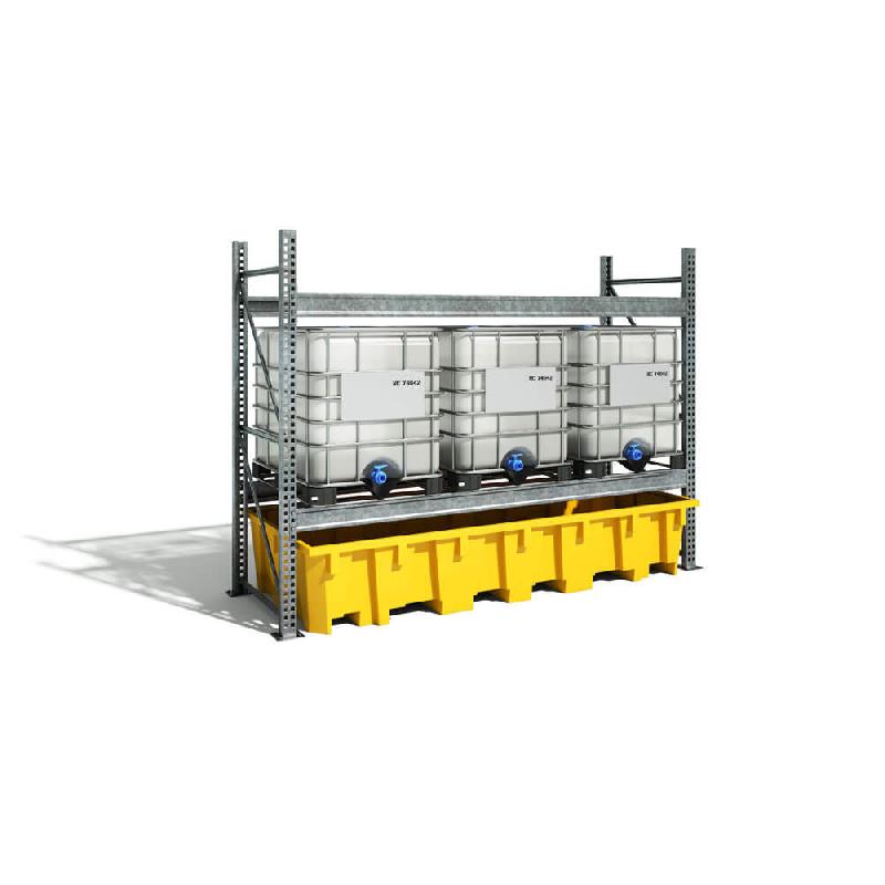 Bac de rayonnage PE 3280x1300x575 Jaune + Caillebotis Plastique - 1650L_1