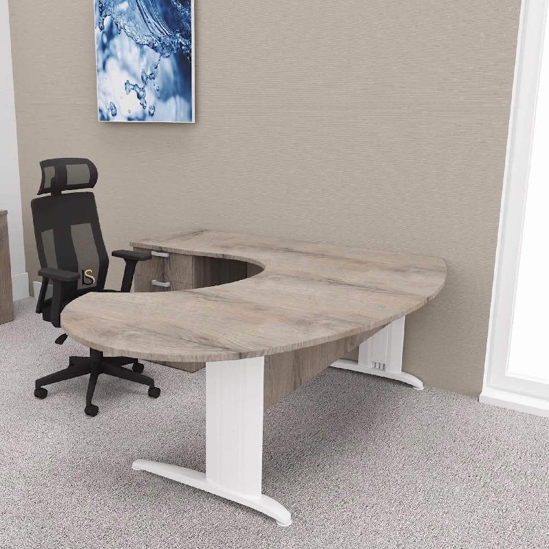 Bureau ergonomique et caisson intégré Sigma - Mobel Linea - 220, Blanc, Gauche, 3 tiroirs, Chêne grisé_0