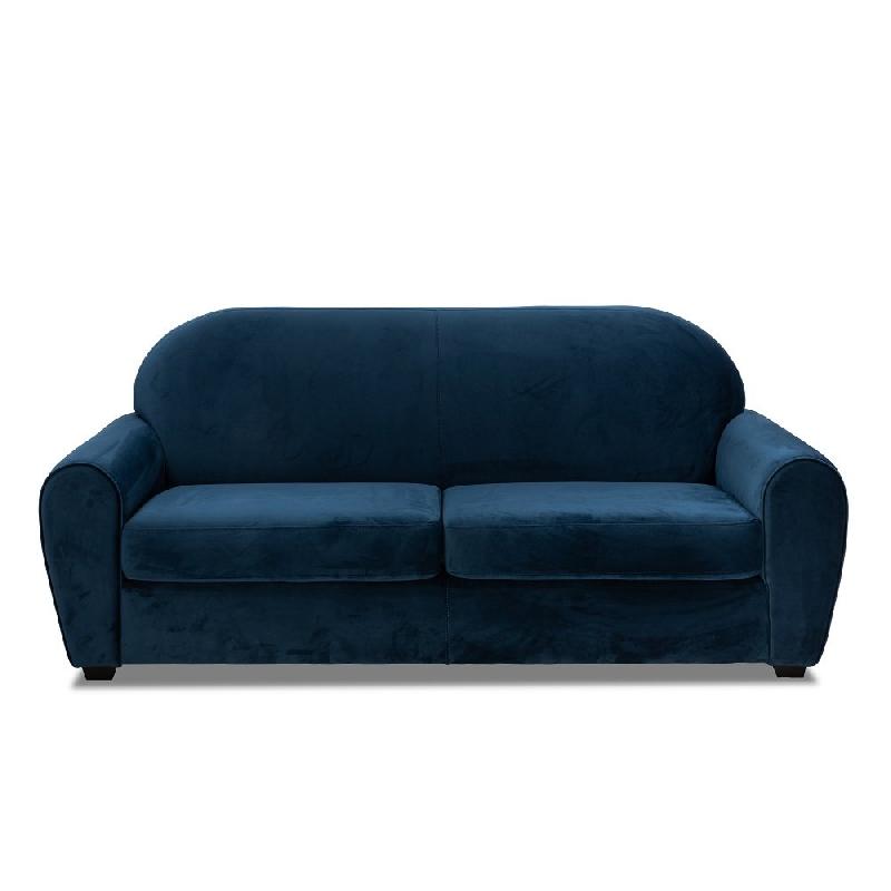 Canapé fixe club 3 places en velours bleu nuit - Design vintage anglais - Fabrication 100% italienne_1