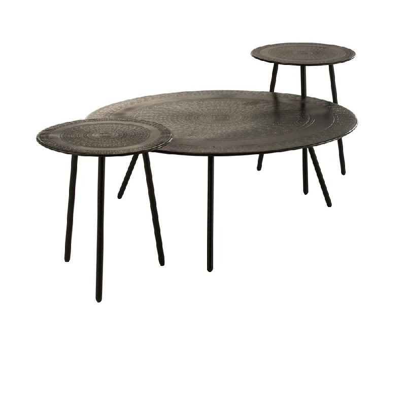 Table basse ronde Mistie en aluminium noir - Design élégant avec plateau à motifs - Diamètre 92 cm_1