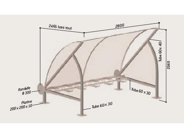 Abri vélo semi-ouvert demi-lune - structure en acier - bardage en polycarbonate alvéolaire - 6 places pour vélos_1