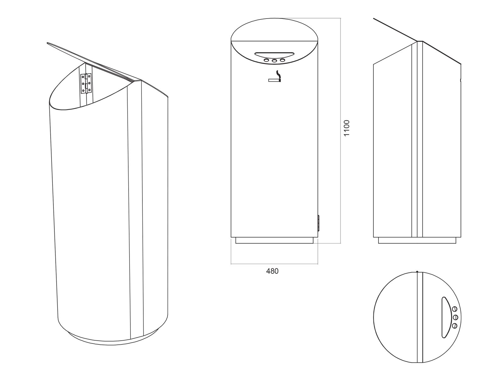 Corbeille NEO - poubelle publique avec cendrier intégré - The Italian Lab - diam. 480mm, h 1100mm, capacité 100L_1