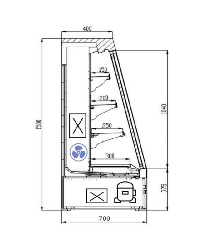 Vitrine réfrigérée semi-verticale MILANO SV SLIM - 3 étagères + base, rideau de nuit, LED, EORI-SV-SL-937_1