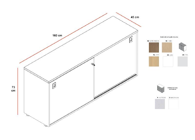 Armoire hauteur bureau à portes coulissantes - Quadrifoglio - Gris aluminium, Gris_1