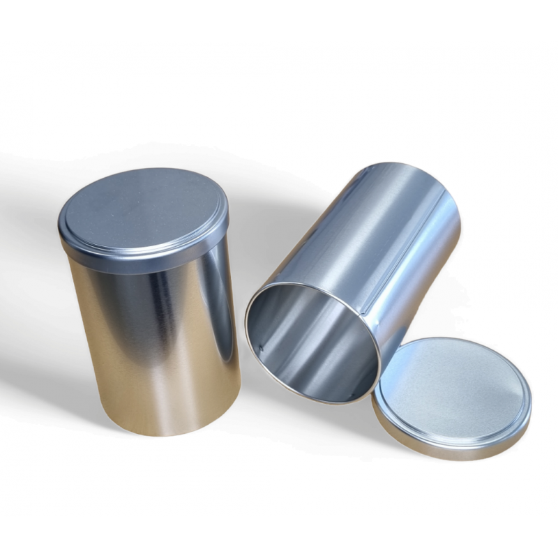 Boîte métal cylindrique argentée - Diamètre 90 mm x Hauteur 160 mm - Référence BE000008_1