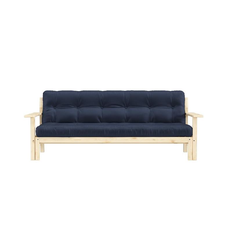 Canapé convertible futon UNWIND - Pin naturel - Coloris marine - Couchage 130 x 190 cm - Style scandinave - Matelas capitonné_1
