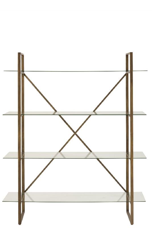 Étagère rectangulaire 4 niveaux TOTA - métal doré et planches en verre - L150 x H180 x P40 cm_1