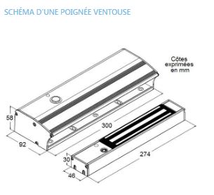 Poignée de porte à ventouse électromagnétique 300kg – Bouton poussoir intégré et sécurité positive_1