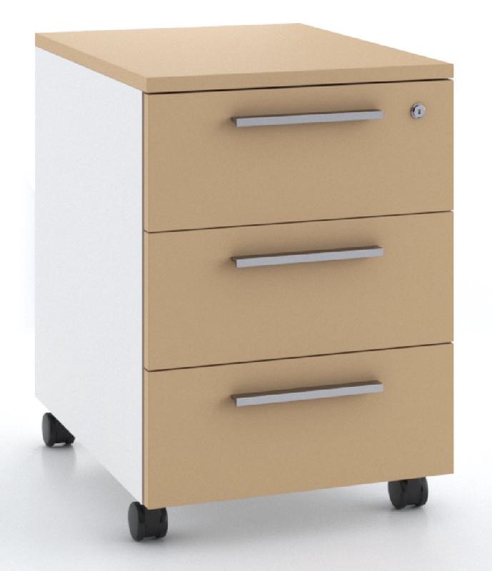 Caisson mobile 3 tiroirs blanc bicolore - Ofitres - Blanc pastel, Camel Zenit - LA066_1