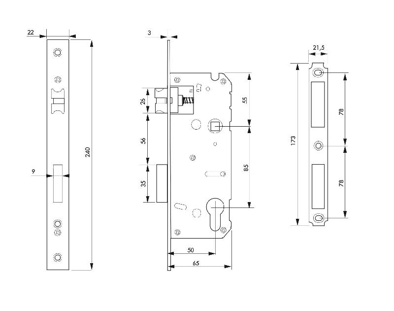 Serrure à encastrer pour porte d'intérieur - A50mm EA85mm - Bout carré - Thirard_1