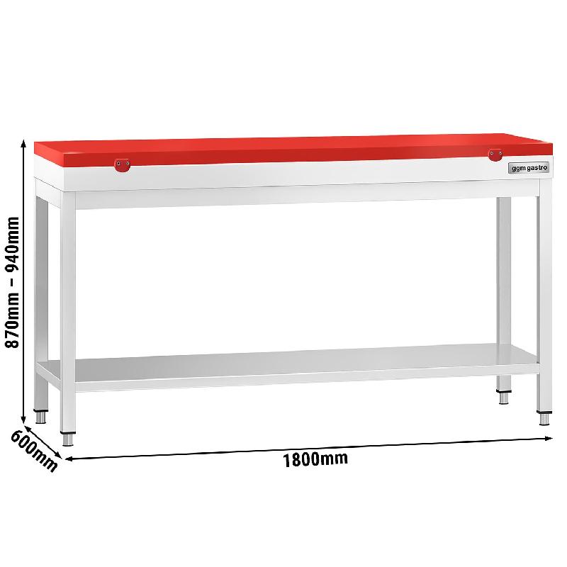 Table inox de découpe avec plan rouge - Profondeur 600 mm | Ggm - 1800_1