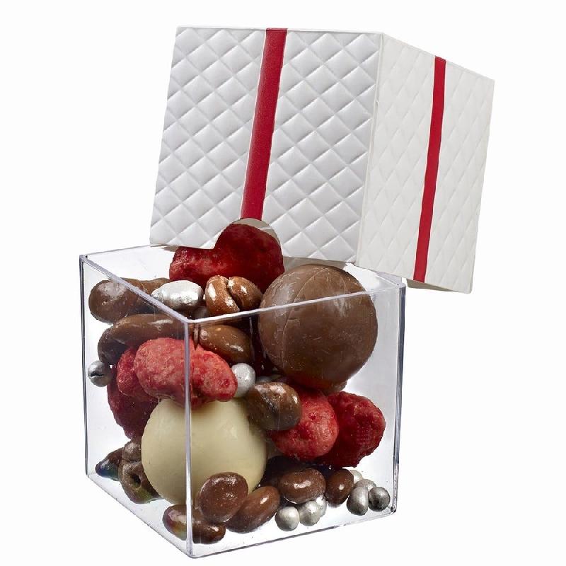 Verrine Cub' Kdo PS et carton 160ml transparent et blanc/rouge - par 100_1