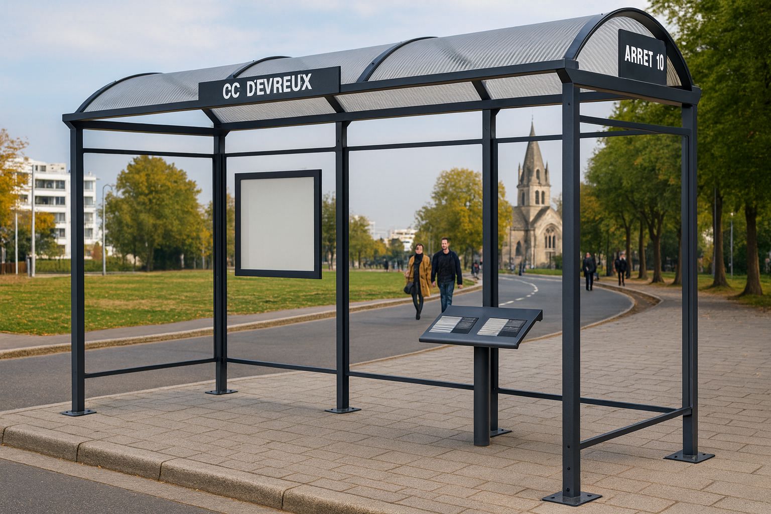 Abri bus Vision - 2.5m x 1.6m - capacité 5 à 6 personnes - parois vitrées Sécurit - toiture polycarbonate_0