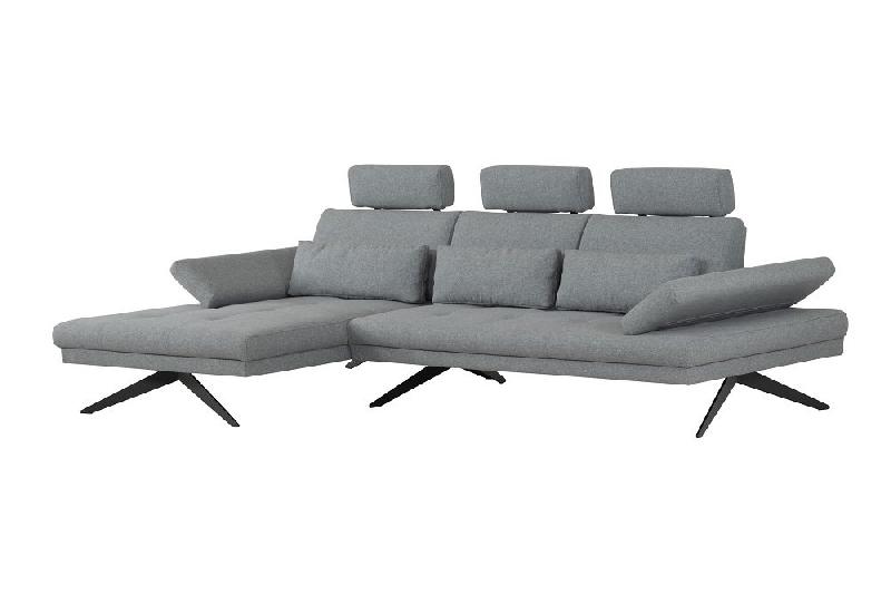 Canapé d'angle Fernie - Double profondeur, méridienne gauche, têtière, tissu gris, 296 x 179 cm_1