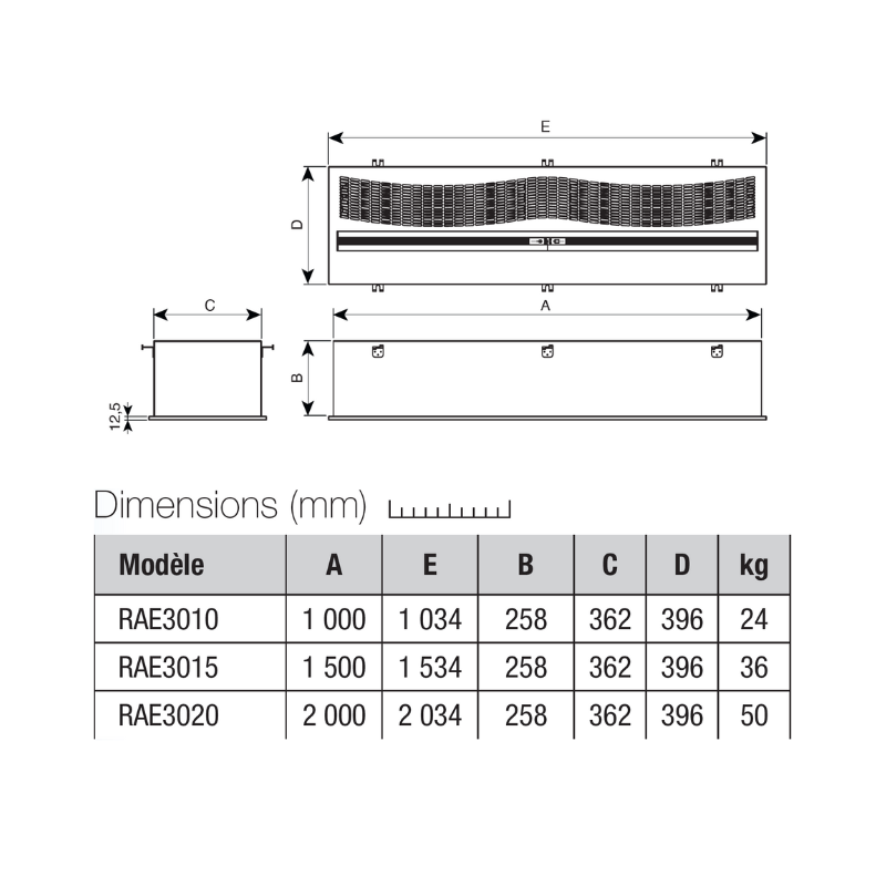 Rideau d'air encastré largeur 100 cm hauteur max 3 m - Vortice - RAE3010E_1