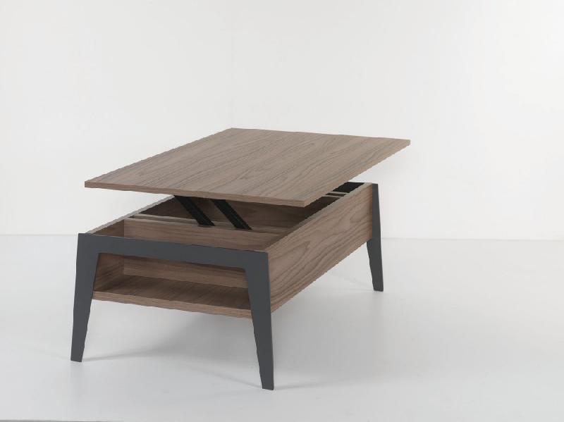 Table basse relevable en noyer Brighton 2 - piètement noir - 110x70 cm avec rangement intégré_1