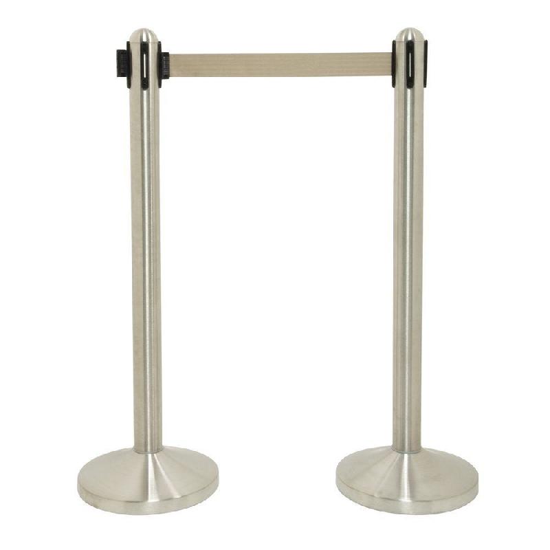 Poteau d'accueil avec sangle rétractable taupe - 2,1m - Argent et Métal_1