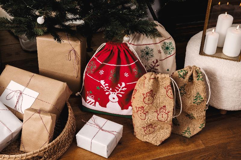 Sac publicitaire avec cordon motifs de Noël - 100% coton - Réf: KI0735_1