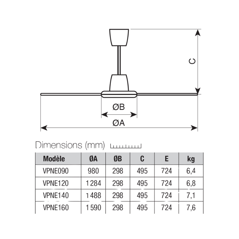 Ventilateur plafonnier d'intérieur blanc métallisé 120 cm - Vortice - VPNEC120_1