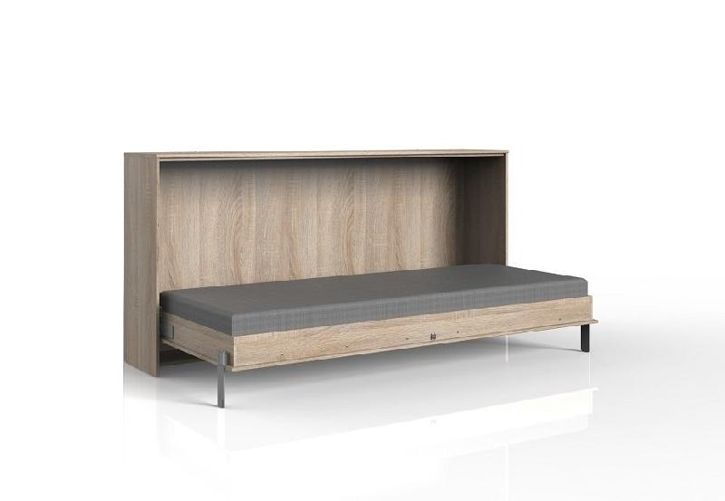 Lit escamotable horizontal Vanier décor chêne - Couchage 90 x 200 cm - Faible profondeur pour gain de place_1