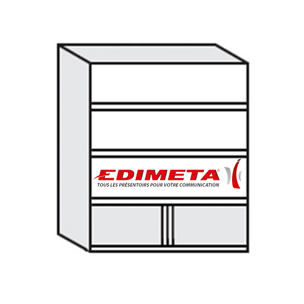 Présentoir à réserve avec 3 caissons tablettes basculantes + coffre 4 niveaux - Réf : 291301 - Stockage et présentation pour brochures, catalogues et prospectus_1