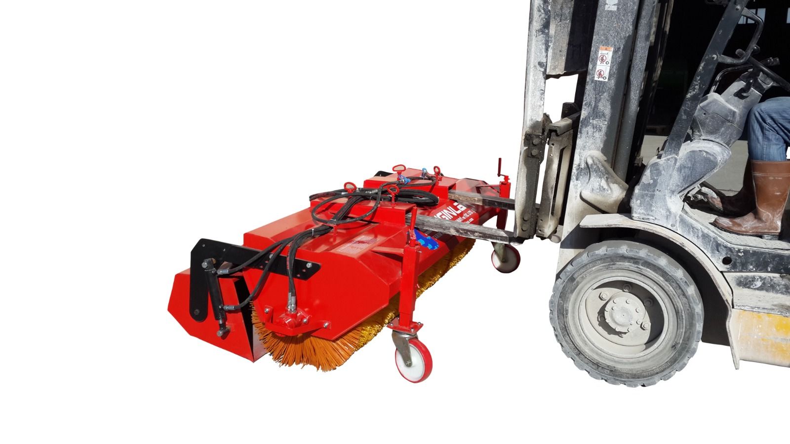Balayeuse de route montée sur chariot élévateur Basic+ - robuste avec brosse plastique - options : balai latéral et système d'arrosage_1