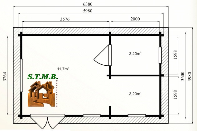 Chalet en bois plain-pied hêtre 22 - madriers massifs 44 mm - 18.10 m² en kit - toit double pente_1