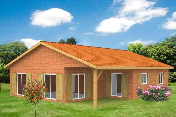 Maison à ossature en bois plain-pied acacia / en kit / surface habitable 109.98 m² / surface brute 143 m² / 4 pièces / toit double pente_0