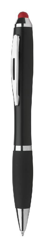 Stylo à bille stylet en plastique noir avec grip en caoutchouc et LED lumineuse - encre bleue_1