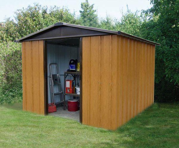 Abri métal 106wgy - 5,97 m² - Hauteur 202 cm - Double porte coulissante - Aspect bois marron_1