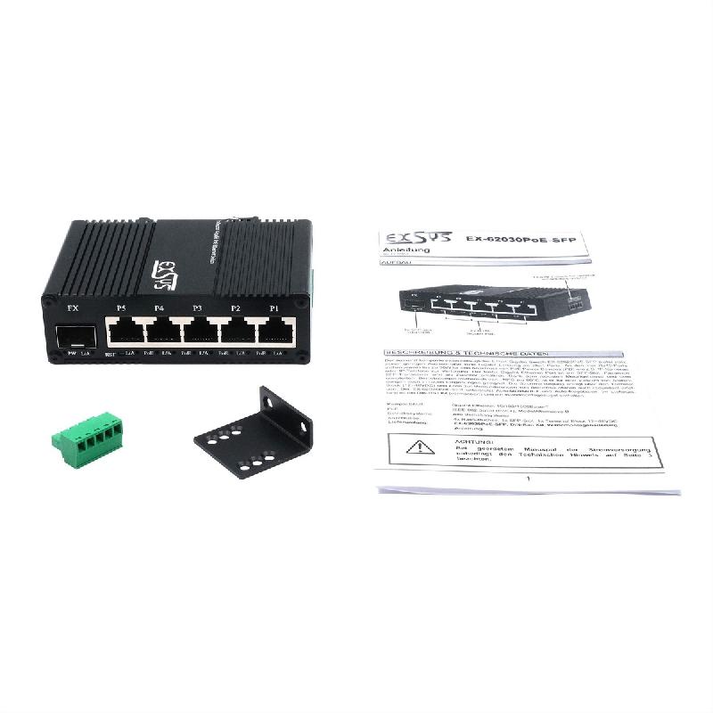 EXSYS EX-62030MPoE-SFP Mini Switch Gigabit SFP PoE+ industriel 5+1 ports, géré par le Web_1