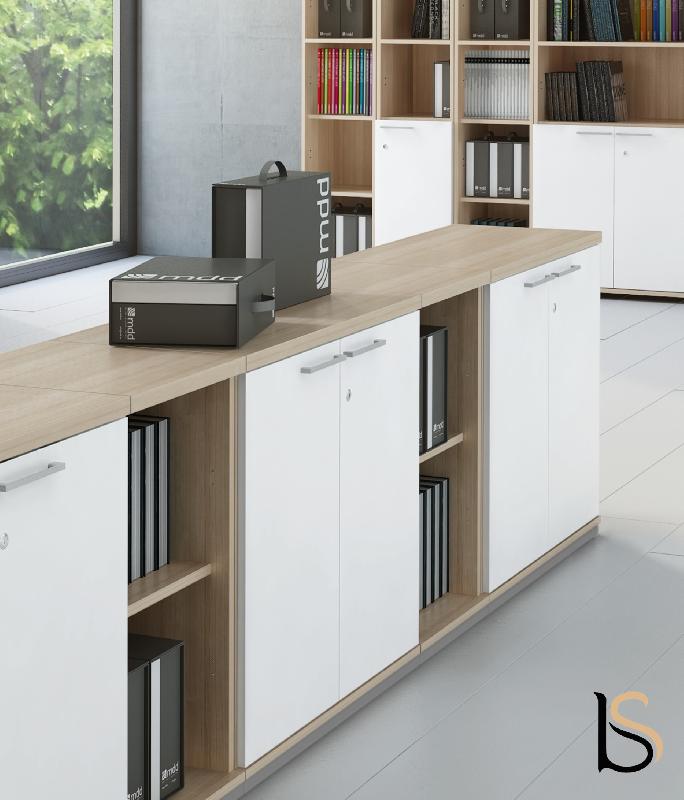 Armoire de rangement 2 niveaux - MDD - Blanc, Avec socle de finition_1