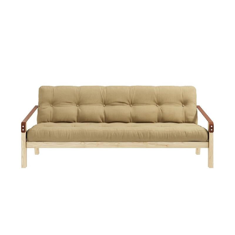 Banquette futon Poetry en pin massif - Coloris beige blé - Couchage 130 x 190 cm - Design scandinave avec accoudoirs en cuir_1