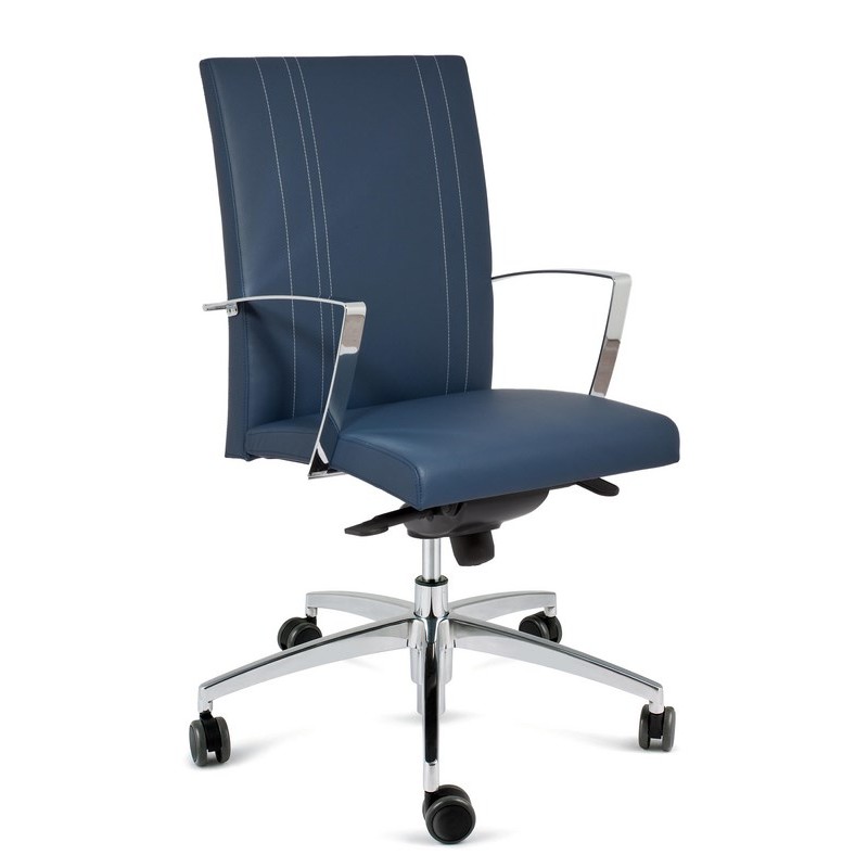 Fauteuil direction VIVA - Finition cuir - Accoudoirs fixes chromés - Haut dossier avec appui-tête - Référence VP02_1