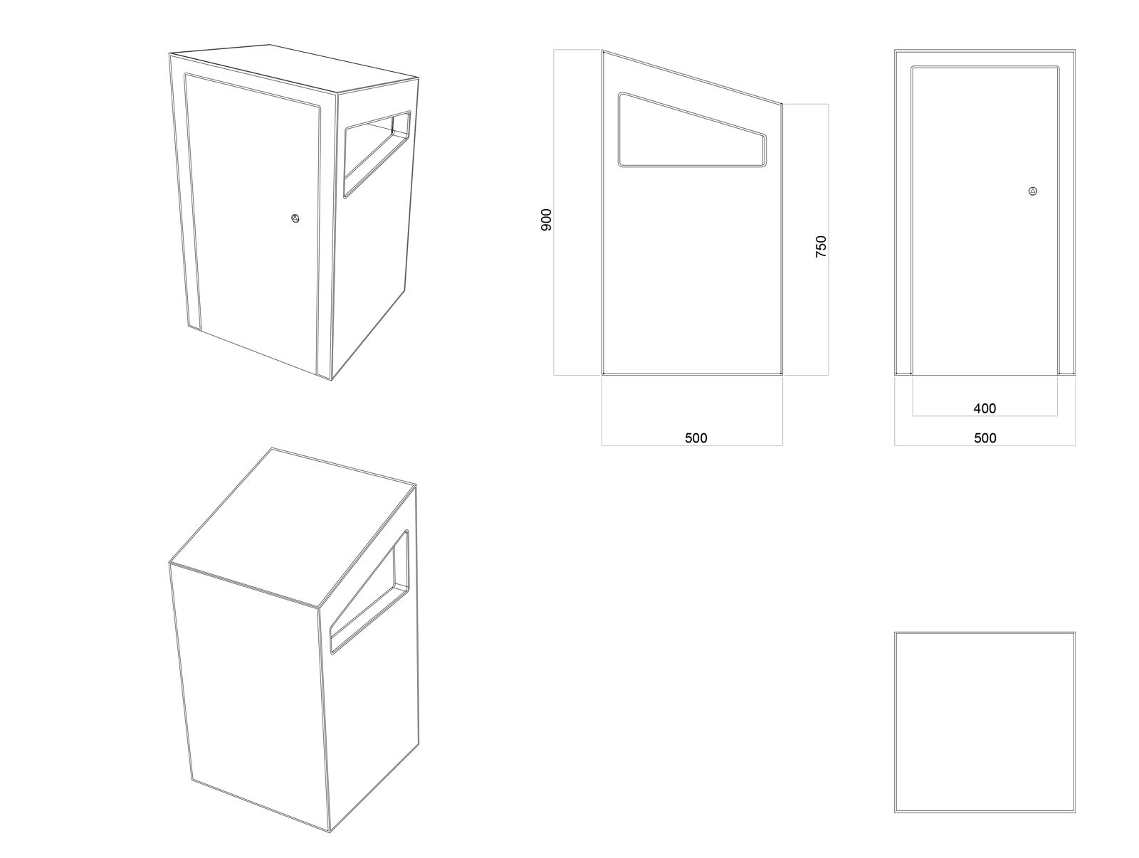 La corbeille BLOCK - poubelle publique en UHPC avec armature acier - The Italian Lab - L 500, P 500, H 900 mm - capacité 60 L_1