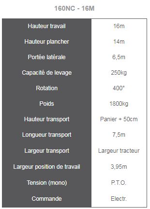 160nc-16m - nacelle sur tracteur agricole - thomas - capacité de levage : 250kg_1