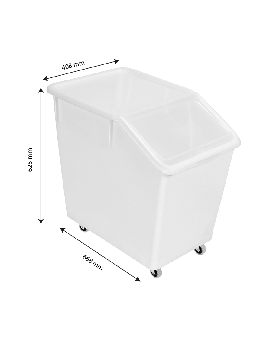 Bac à ingrédients 80 L - 4 roues en PA avec chape inox - couvercle transparent à rabat_1