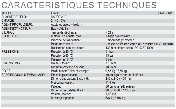 FS2-P - Extincteur pressurisé à eau additivée - Anaf - Aluminium, 2 L, certifié PED/MED/NF EN3_1