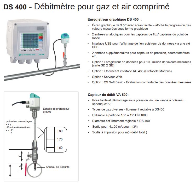 DS 400 - Capteur de débit d'air comprimé et gaz - CS Instruments - Étendue de mesure 89 à 19814 m³/h_1