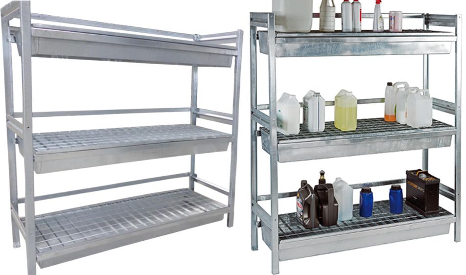 Rayonnage de rétention - Étagère avec bacs de rétention en acier galvanisé - 300L - 3 niveaux - Réf. ETA-RENT300_1