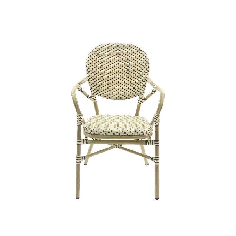 Tango - Fauteuil de bistrot en rotin synthétique bambou-blanc/noir_1