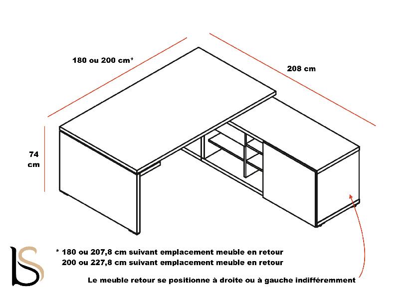 Bureau de direction Mito sur crédence - MDD - 180, Blanc, Sycomore foncé_2