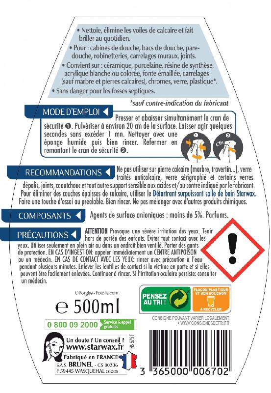 Nettoyant anti-calcaire cabine de douche STARWAX - 0.5 L - Élimine les voiles de calcaire_1
